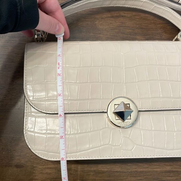 Kate Spade Audrey Flap Croc Embossed Crossbody Bag in Bare Cream - Picture 9 of 11